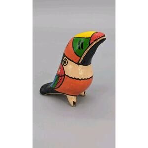 Mexican Tonala Folk Art Whistle Oaxacon Toucan Redware Clay Vintage 3.5"